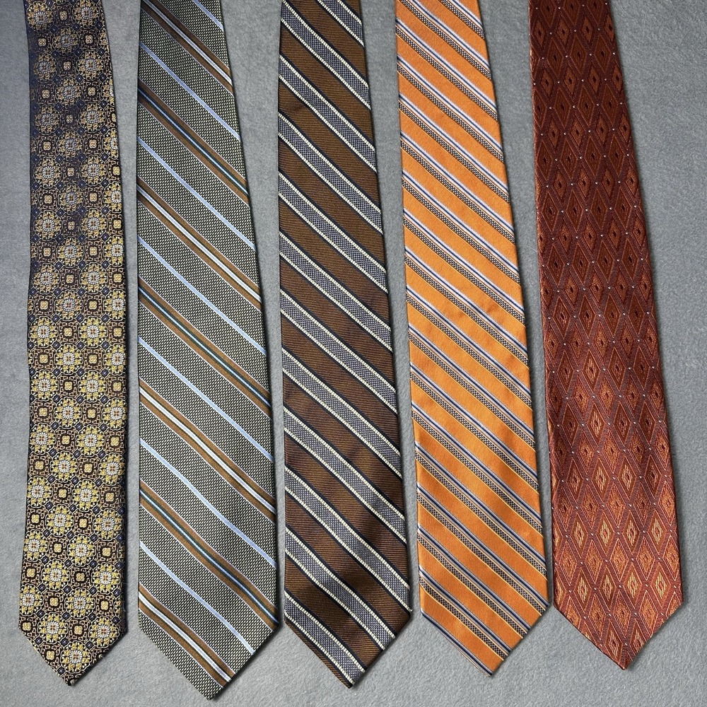Jos A Bank 60" Long Silk Ties Made in Italy Signature Gold LOT Of 5 Fall Autumn